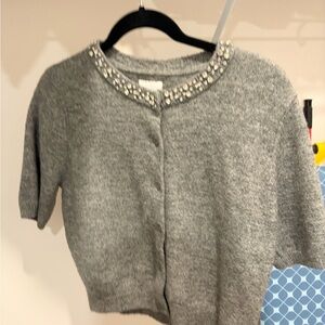 H&M Gray Knit Short-Sleeve Cardigan with Beaded Collar